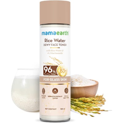 Mamaearth Rijstwater Dewy Gezichtstonic 150 ml Verpakking van 1 | Hydraterende Glas Huid Tonic voor Minimaliseren van Poriën & Egaliseren van Huidtoon white