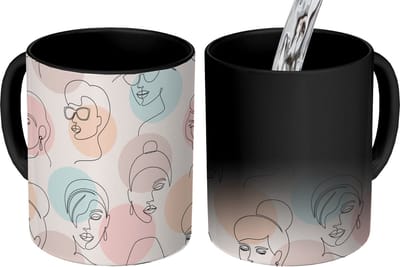 Magische Mok - Foto op Warmte Mokken - Koffiemok - Vrouwen - Pastel - Line Art - Patronen - Magic Mok - Beker - 350 ML - Theemok