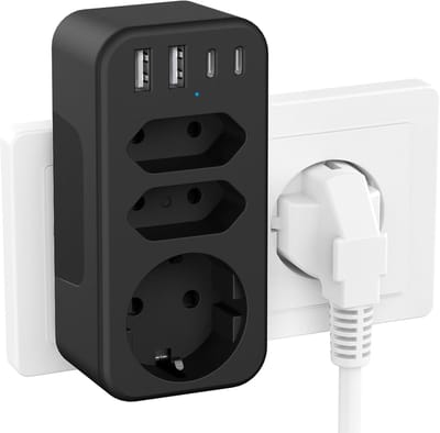 Stekkerdoos met USB - Lader Hub - Meerdere Apparaten Laden - 7-in-1 Ontwerp - 16A 3680W - Zwart