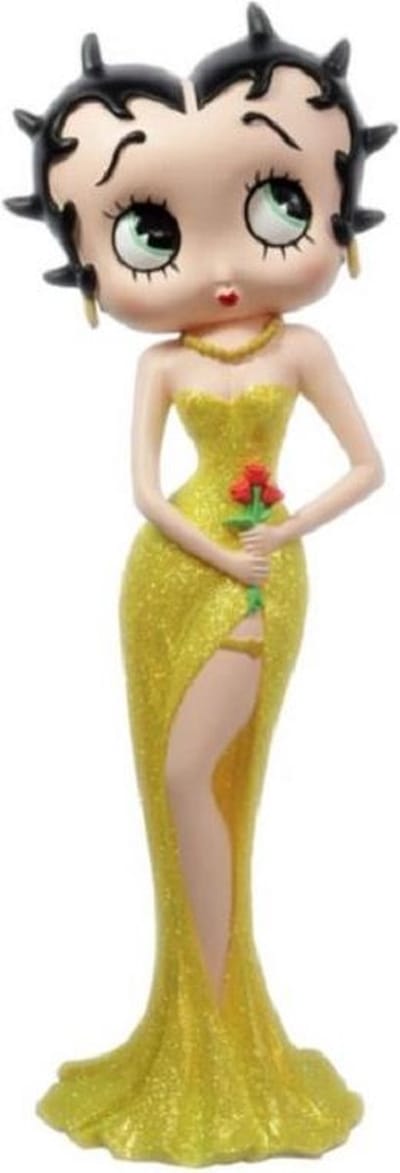 Betty Boop Met Bloemen In Een Gele Glitter Jurk