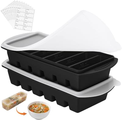 Set van 2 Soepvriescontainers met 6 Compartimenten van 125ml - Silicone Vriescontainer met Deksel, BPA-vrij voor Soep, Bouillon en Sauzen