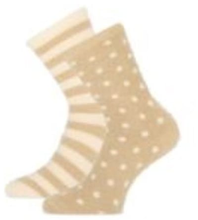 Basset 2-pak - Fluffy fleece sokken - Stippel en streep - 40 - Beige