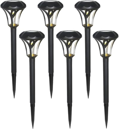 Gerimport Tuinlamp - 6x - solar - LED licht - kunststof - H38 cm - zwart - grondpin - prikspot