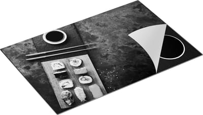 Chefcare Inductie Beschermer Sushi met Soja Saus op een Marmer - Zwart Wit - 80x50 cm - Afdekplaat Inductie - Kookplaat Beschermer - Inductie Mat