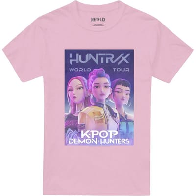 K-Pop Demon Hunters Unisex Volwassen Wereldtour Huntr/X Poster T-Shirt (Lichtroze)