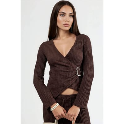 Textuur V-hals Wrap Top met Riem