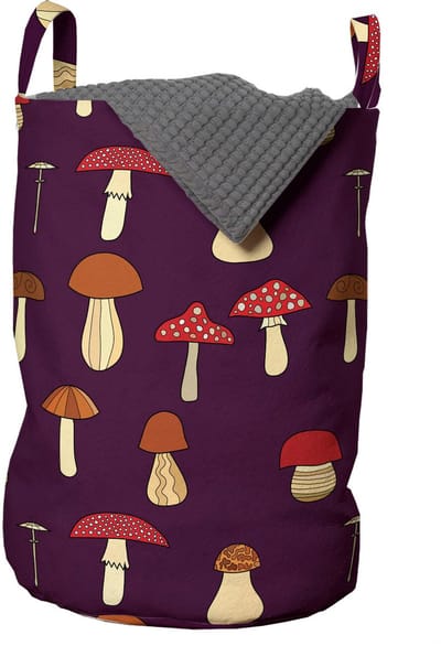 ABAKUHAUS Pilz waszak, Porcini en Amanita, wasmand met handvatten en trekkoord voor wasserettes, meerkleurig