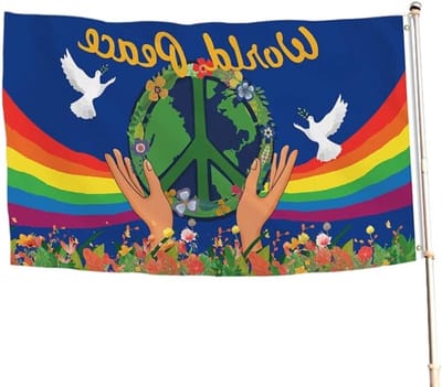 Dubbelzijdige Vredesvlag met Duif en Regenboog - UV-bestendige Buitenbanner voor Decoratie en Feestelijke Gelegenheden