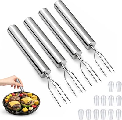 Set van 4 RVS Vorken voor Maaltijden, Grillen en Schillen van Groenten en Fruit, Herbruikbaar en Vaatwasserbestendig