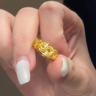 Bague Lumineuse Anneau de Pièce de Monnaie en Cuivre Éclaté Glace Mode Polyvalente Luxe Tempérament Sens Avancé Niche Adjustable opening or