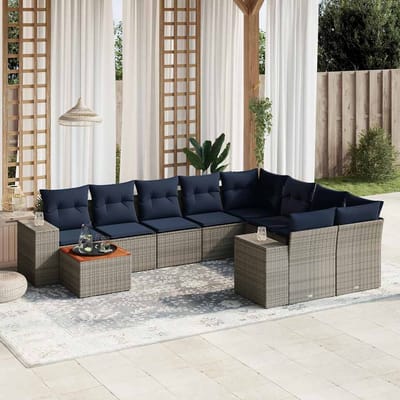 vidaXL - 10-delige - tuinbankset - met - kussens, - grijs - polyrotan