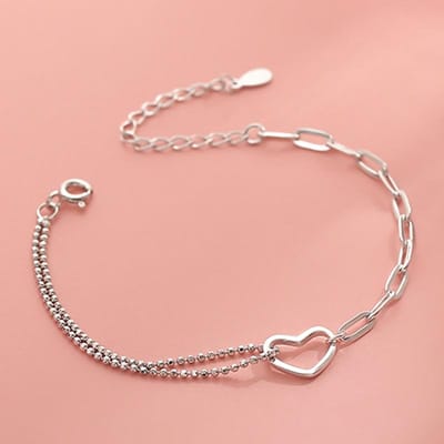 925 Sterling Zilver Dubbellaags Hartvorm Charm Armband & Bangle voor Vrouwen Meisjes Bruiloft Sieraden Sl083 beige