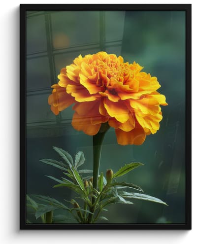 Poster in lijst - Fotolijst 50x70 cm - Posters - Bloemblaadjes - Afrikaan - Oranje - Wazig - Posterlijst zwart - Decoratie - Wanddecoratie woonkamer - Muurdecoratie slaapkamer