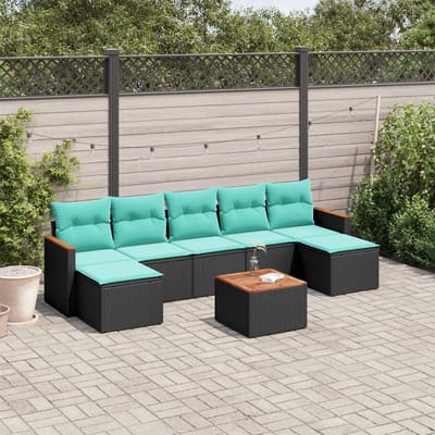 vidaXL - 8-delige - tuinbankset - met - kussens, - zwart - polyrotan
