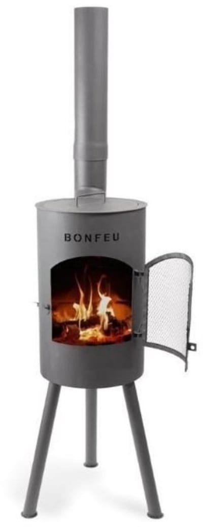 BonFeu BonGiano SP Tuinhaard Zwart Staal - Houtkachel met Grill - Buitenkoken - Tuinkachel voor Sfeervolle Avonden - 30x30x142 cm