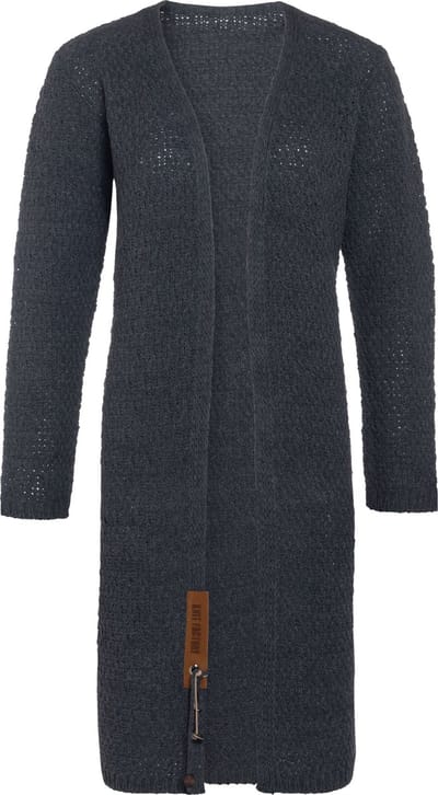 Knit Factory Luna Lang Gebreid Vest Antraciet - Gebreide dames cardigan - Lang vest tot over de knie - Donkergrijs damesvest gemaakt uit 30% wol en 70% acryl - Grote maat - 46/48
