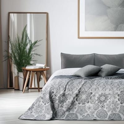77191 Sprei 170 x 210 cm staalzilver wit antraciet bedsprei tweezijdig wit staal zilver stiksel Alhambra