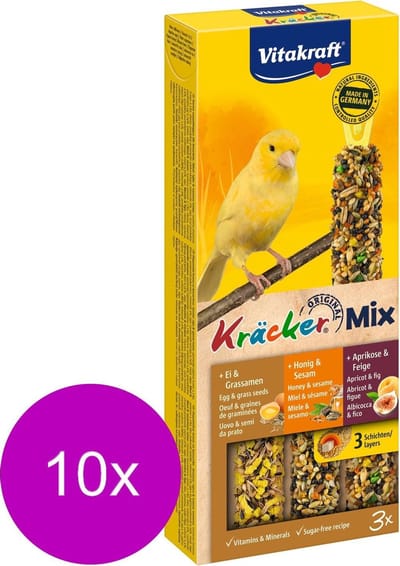 Vitakraft Kräcker Trio Mix kanarie - honing, ei & fruit - 10x 3 stuks