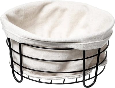 5Five - Broodmand Bistro - metaal/stof - rond - zwart/creme wit - 22 x 11 cm