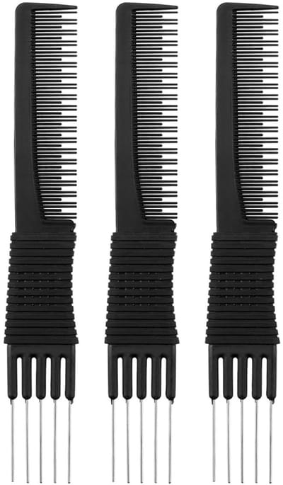 Dailygoods - Zwarte Carbon Fiber Lift Haar Kam - Professionele haarstyling - Antistatisch - Dual-Head Styling Kam - Geschikt voor kappers - 3 stuks