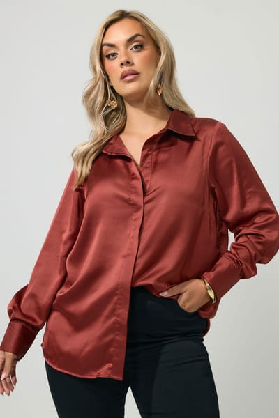 Yours London Oranje Satijnen Blouse Size 38