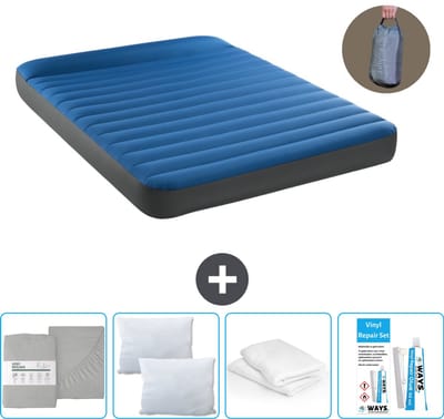 Intex Luchtbed - 2-Persoons - 152 x 203 x 22 cm - Blauw - Inclusief pomp - Hoeslaken - Kussen - Reparatieset en Kussenbeschermer