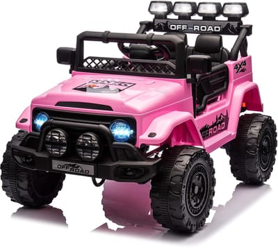 Triumpunpre - Elektrische Kinderauto 12V - 2.4G Afstandsbediening - 3 Snelheden - LED & Muziek (Roze, 3-8j)