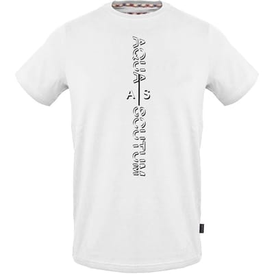 Aquascutum Heren Verticaal Logo Jersey T-shirt (Wit)