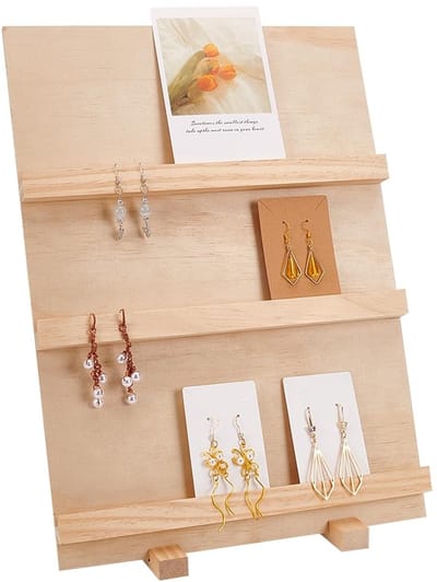 NTHProducts - Houten Oorringenhouder - 3 Laags Sieradenstandaard - Rustieke Oorringen - Fotodisplay - Earring Stickers - Geschikt voor Sieraden - 30 x ...