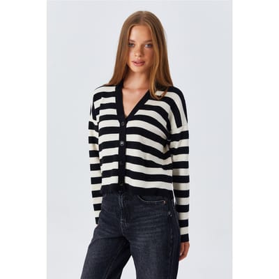 Gestreepte V-hals Knopen Cardigan