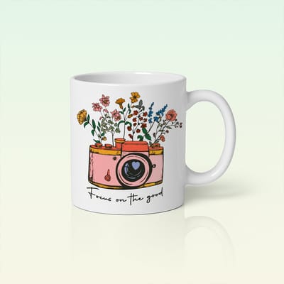 Focus op het Goede Camera Mok 330 ml – Artistiek Bloemmotief Keramische Koffiebeker voor Positieve Energie