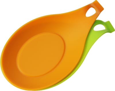 kwmobile set van 2 lepelhouders - Van silicone - Onderzetter voor de keuken - In groen / oranje
