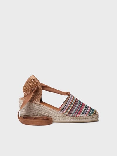 Espadrilles met sleehak van veelkleurig canvas met linten | VEGA-BO