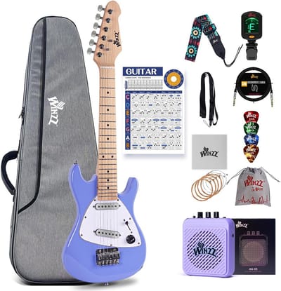 Elektrische Gitaar Set 30 Inch voor Kinderen - Beginner Gitaar Inclusief Accessoires (Paars)