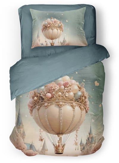 Eleganzzz Kinder Dekbedovertrek Dream Voyage - Luchtballon Dekbedovertrek - Multi - 140x200/220cm - Dekbedovertrek Kinderen - Micropercal - Eenpersoons