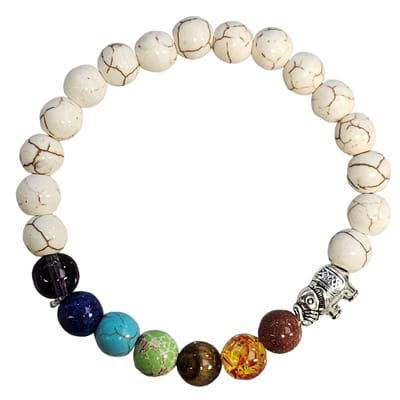 Fako Bijoux® - Boeddha Natuursteen Armband - Buddha Kralen Armband - Chakra Reiki - Olifant - Melkwit