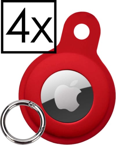 Hoesje Geschikt voor Apple AirTag-Sleutelhanger Houder Siliconen Hoes - Hoes Geschikt voor Apple AirTag Hoesje - Donkerrood - 4 PACK
