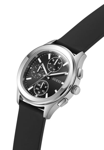Guess Palmer Quartz Analoog Horloge Zwart Kast Gemaakt Van 100% Roestvrij Staal En Een Armband Van 100% Siliconen 40 GW1077G1