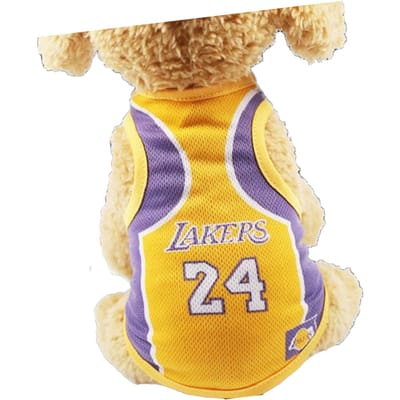 T-shirt Coupe du Monde Chien Vif Mignon Maille Doux Respirant Chien Gilet d'Été pour Chiens Chiot Violet et Jaune 24 Lakers L L beige