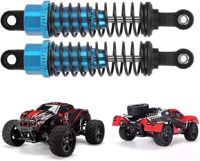 2 Stuks Metalen Dempingsdemper voor 1/16 RC Auto, Blauwe Stabiele Demper met Elasticiteitsveren, Perfect voor Verbetering van RC Prestaties en Schokabsorptie