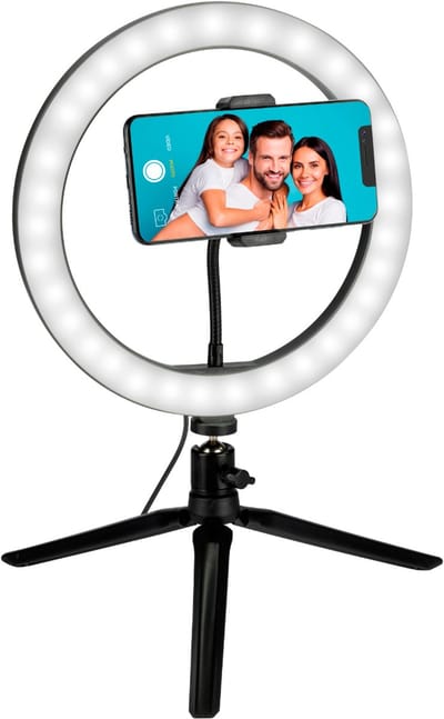 Grundig Ringlamp met Statief - Ringlight 25cm - TikTok Ring Lamp met 120 LED's - 3Lichtstanden - USB Kabel - met Telefoonhouder