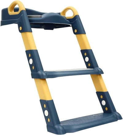 Toiletbril met trap - Kinder toiletzitting - Zelfstandig naar toilet - In hoogte verstelbaar - 44 cm hoog - Blauw