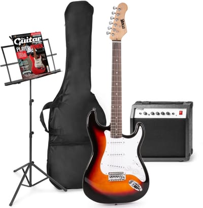 Elektrische gitaar met gitaar versterker - MAX Gigkit 4/4 - Perfect voor beginners - incl. muziekstandaard, gitaar stemapparaat, gitaartas en plectrum - Sunburst