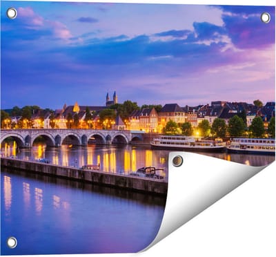 Gards Tuinposter Maastricht Maas Rivier bij de Sint Servaasbrug - 50x40 cm - Tuindoek - Tuindecoratie - Wanddecoratie buiten - Tuinschilderij