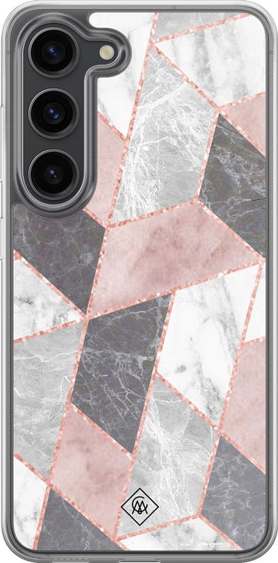 Casimoda® hoesje - Geschikt voor Samsung Galaxy S23 Plus - Stone grid marmer / Abstract marble - 2-in-1 case - Schokbestendig - Geometrisch patroon - Verhoogde randen - Paars, Transparant