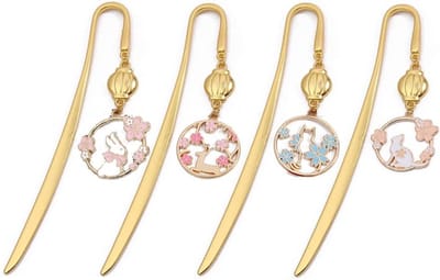 Metaal Bookmark met Dierenhanger - Leuke Boekenleggers voor Vrouwen, Kinderen en Boekliefhebbers - Set van 4 Unieke Cadeaus