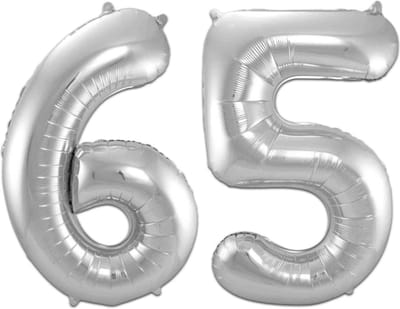 Ballon Cijfer 65 Jaar Zilver Helium Ballonnen Verjaardag Versiering Cijfer Ballon Feest Versiering Met Rietje - 86Cm
