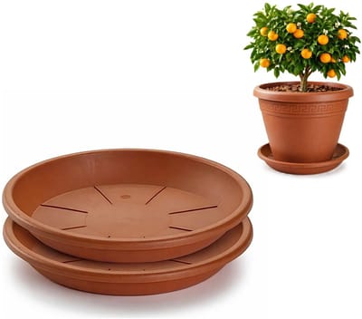 Plasticforte plantenpot onder schotel / opvang schaal - 2x - terracotta - dia 45 cm - Kunststof - voor een pot met dia 55/60 cm