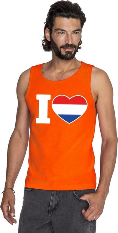 Oranje I love Holland tanktop shirt/ singlet heren - Oranje Koningsdag/ Holland supporter kleding S