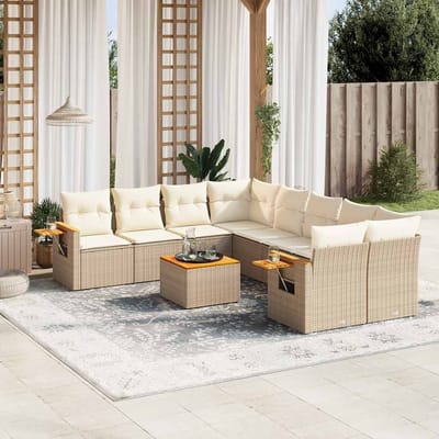 vidaXL - 9-delige - Loungeset - met - kussens - poly - rattan - beige